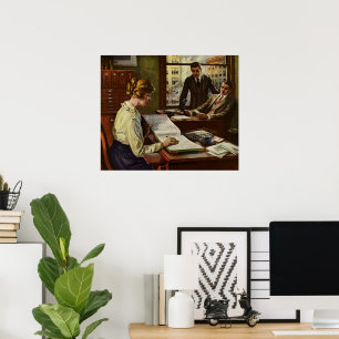 Póster Reunión de negocios de vintage, Oficina con ejecut