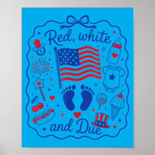 Póster Revelación de embarazo el 4 de julio de rojo blanc