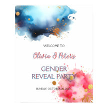 Revelación de género con acuarela rosa y azul