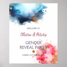 Póster Revelación de género de color azul y rosa