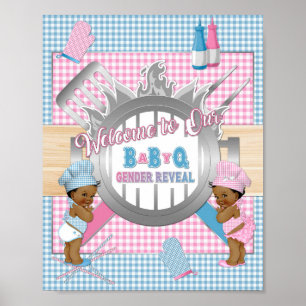 Póster Revelación de género rosa azul a cuadros Baby Q BB
