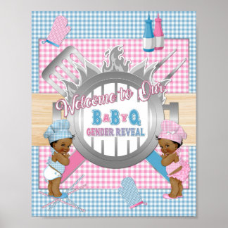 Póster Revelación de género rosa azul a cuadros Baby Q BB