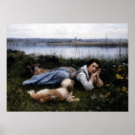 Póster Reverie (Chica que yace en la hierba con su perro)