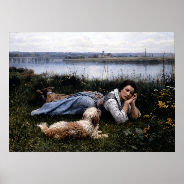Póster Reverie (Chica que yace en la hierba con su perro) (Frente)
