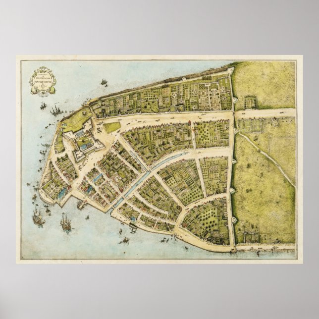 Póster Revisión del Plan Castello Nueva Ámsterdam en 1660 (Frente)