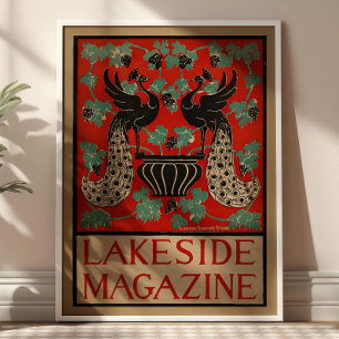 Póster Revista Vintage Lakeside Art Nouveau Pavos Reales