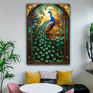 Póster Revival Nouveau Antiguo Ventana de Pavo Real