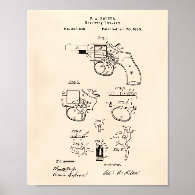 Póster Revolver Fire Arm 1880 Patent Art Old Peper (Frente)