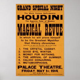 Póster Revue mágica de Houdini, 1914. Publicidad de época
