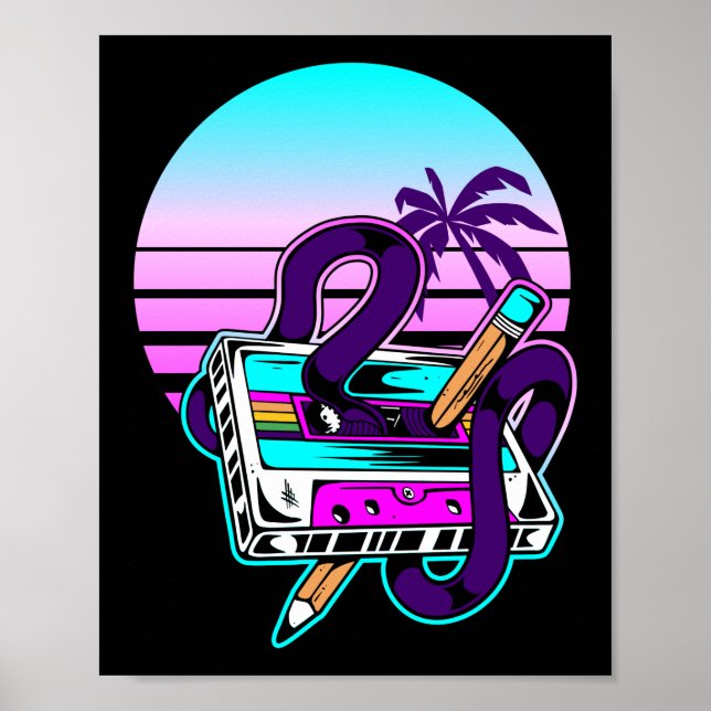 Póster Rewind Cassette Music Pencil años 80 (Frente)