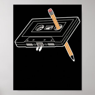 Póster Rewind Cassette Pencil Humor de los 90