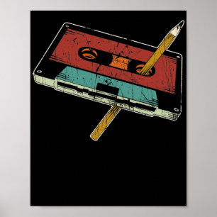 Póster Rewind Cassette Pencil Música de los años 80
