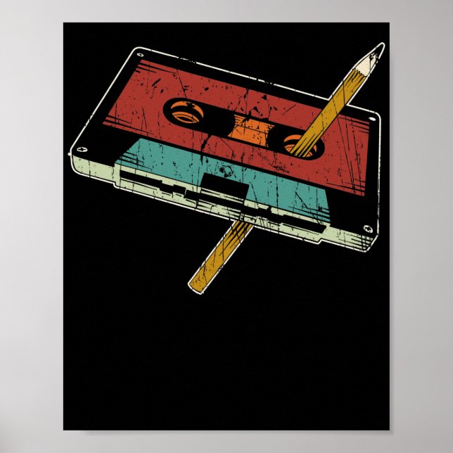 Póster Rewind Cassette Pencil Música de los años 80 (Frente)