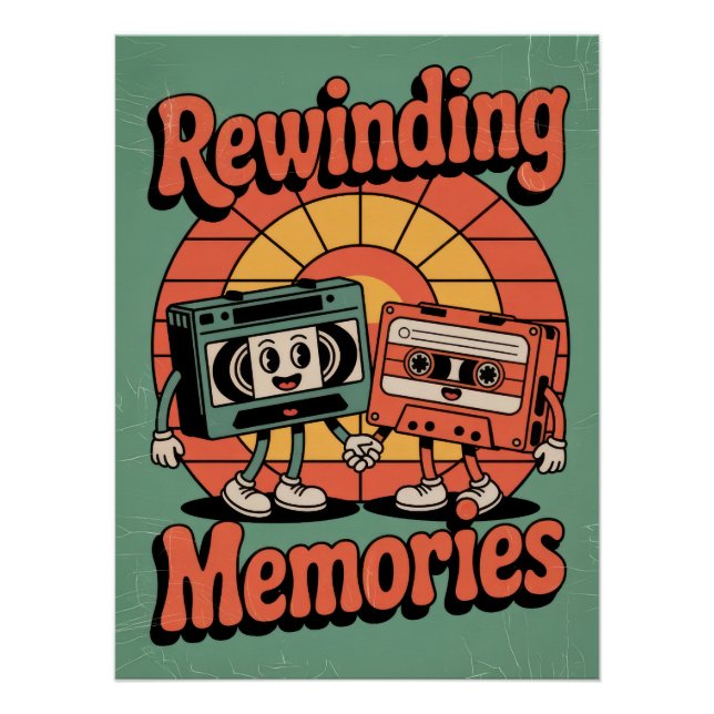 Póster Rewinding Memories Retro Cassette Tape Art (Anverso)