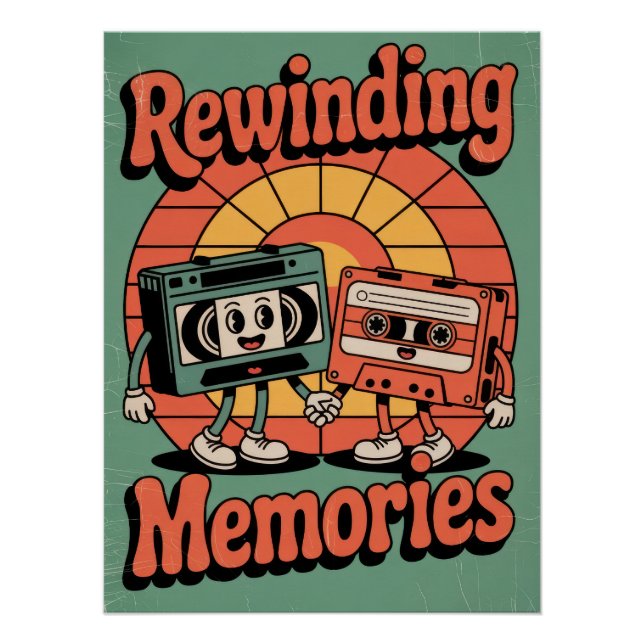 Póster Rewinding Memories Retro Cassette Tape Art (Anverso)