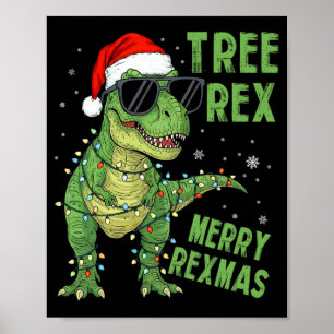 Póster Rex Árbol Divertido Dinosaurio de Navidad Sombrero