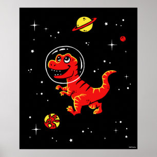 Póster Rex Dinos Del Tirano Rojo En El Espacio