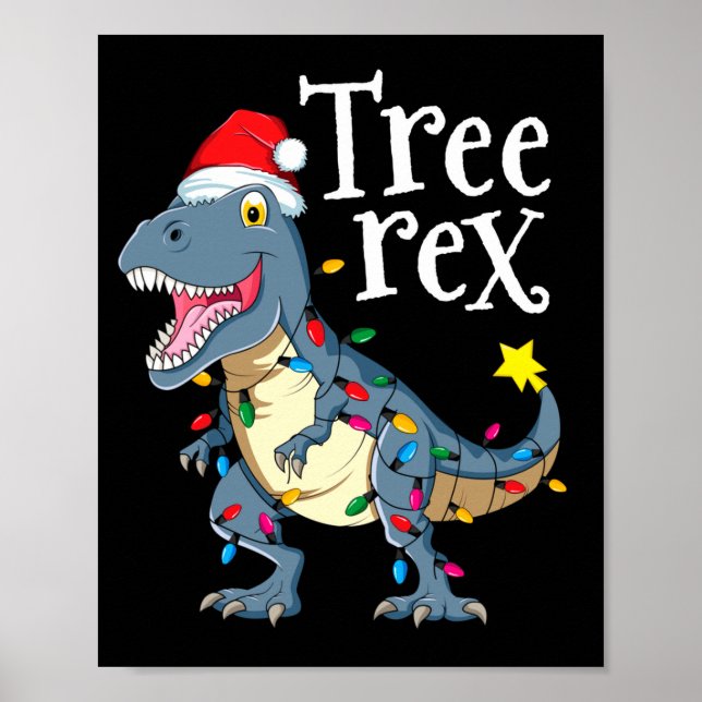 Póster Rex dinosaurio árbol navidad  (Frente)