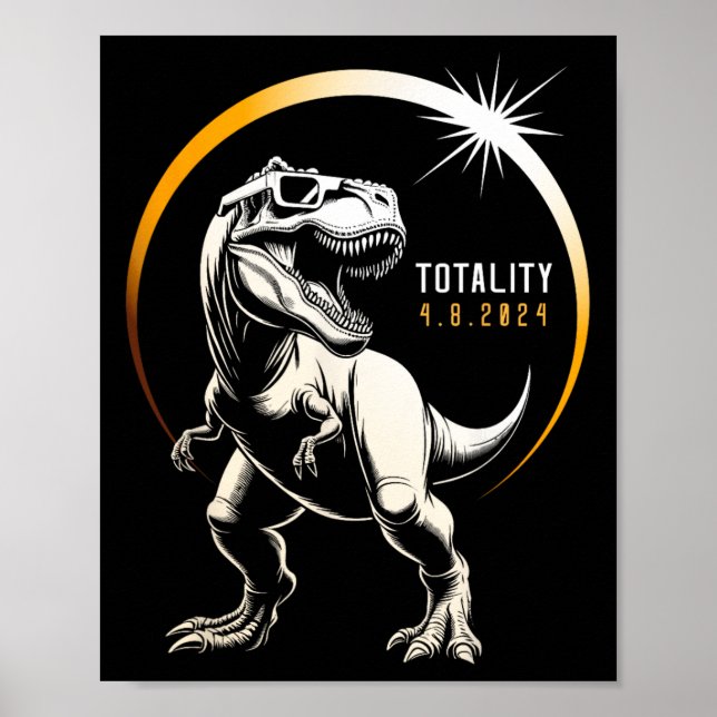 Póster Rex Eclipse solar total 2024 Dinosaurio Abril 8 Ho (Frente)