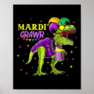 Póster Rex T-rex Dino Niño Mardi Gras Niño