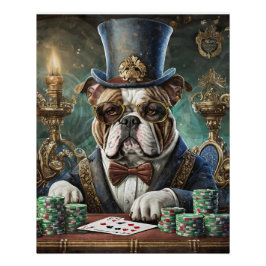 Póster Rey de la mesa, el Bulldog juega Papel Tejido