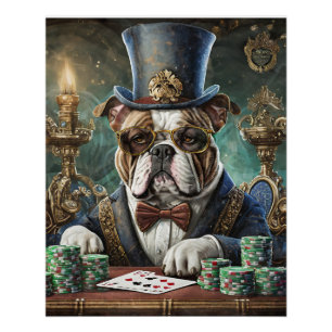 Póster Rey de la mesa, el Bulldog juega Papel Tejido