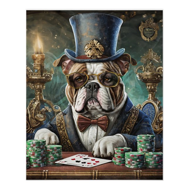 Póster Rey de la mesa, el Bulldog juega Papel Tejido (Anverso)