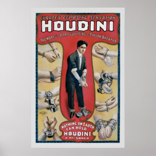 Póster Rey de las esposas Houdini Magia de estilo vintage