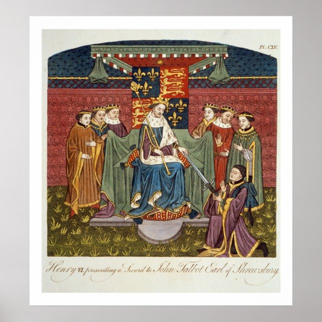 Póster Rey Enrique VI (1421-71) presentando una espada a  (Frente)