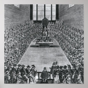 Póster Rey James I en las casas del parlamento, 1624