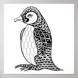 Póster Rey pingüino artístico Zendoodle 2