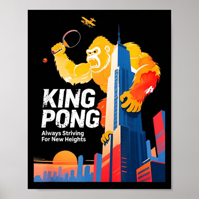 Póster Rey Pong Divertida Mesa De Tenis Aficionado Estilo (Frente)