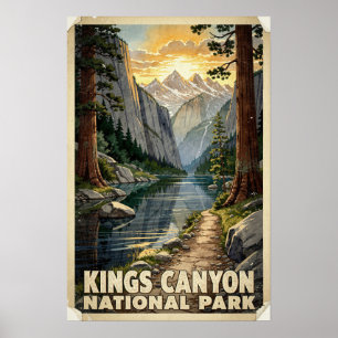 Póster Reyes Canyon Parque Nacional Watercolor Retro