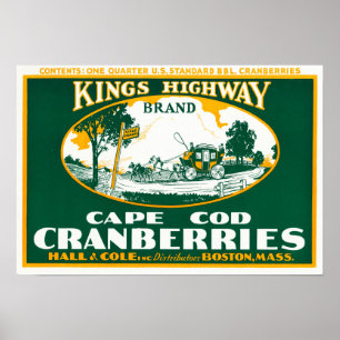 Póster Reyes Highway Brand Cranberry Label de Boston