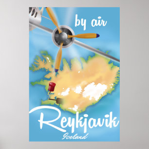 Póster Reykjavik, afiche de viajes de vacaciones en Islan
