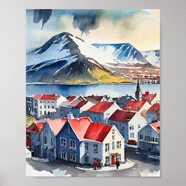 Póster Reykjavik Islandia acuarela (Frente)