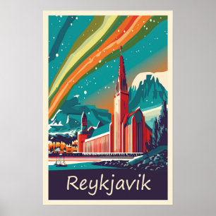 Póster Reykjavik, Islandia, afiche de viajes