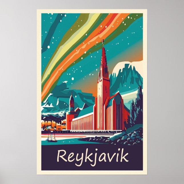 Póster Reykjavik, Islandia, afiche de viajes (Frente)