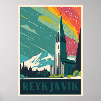 Póster Reykjavik, Islandia, afiche de viajes