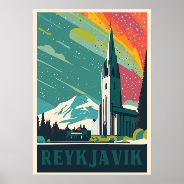 Póster Reykjavik, Islandia, afiche de viajes (Frente)