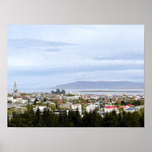 Póster Reykjavik Islandia Hermosa foto de paisajes urbano