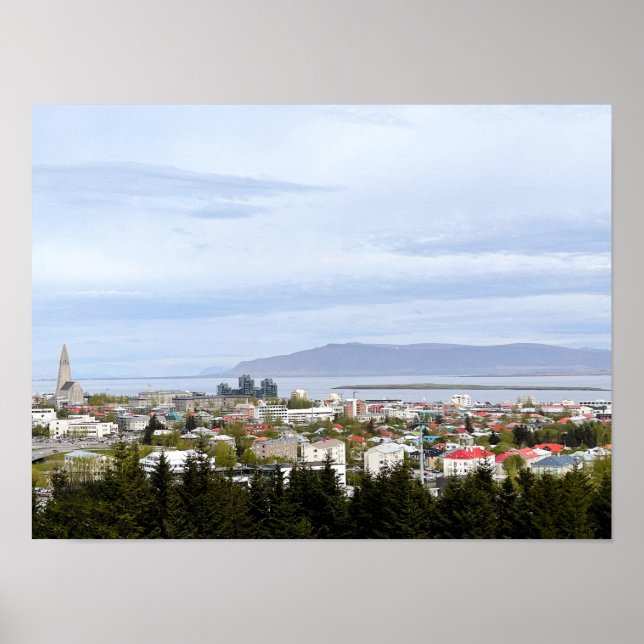 Póster Reykjavik Islandia Hermosa foto de paisajes urbano (Frente)