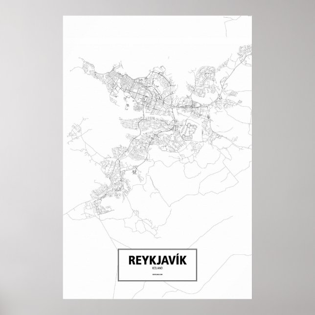 Póster Reykjavik, Islandia (negro sobre blanco) (Frente)