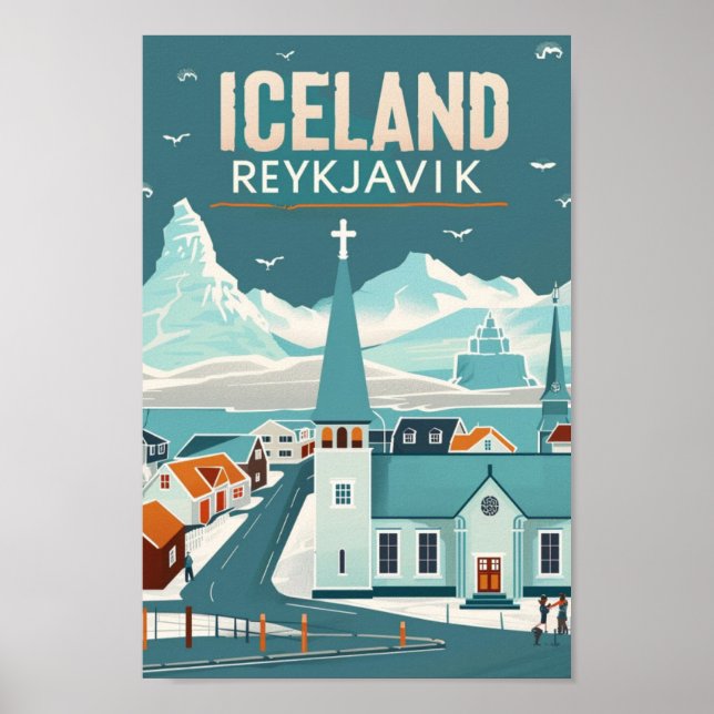Póster Reykjavik Islandia Vintage Famous Travel Place (Frente)