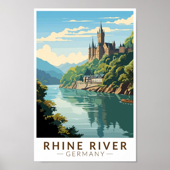 Póster Rhine River Alemania Sección Viajes Art Vintage (Frente)