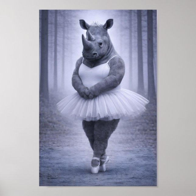 Póster Rhino Ballerina in Misty Forest (Frente)