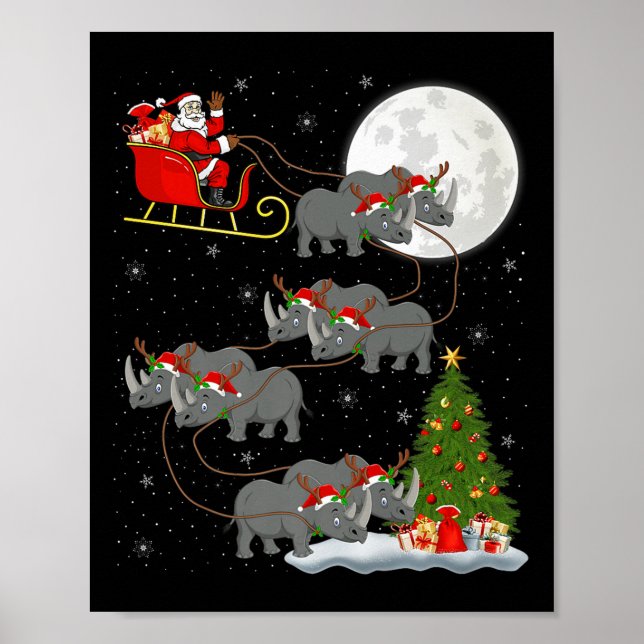 Póster Rhino Santa Sleigh Flying Funny Magical Christmas  (Frente)