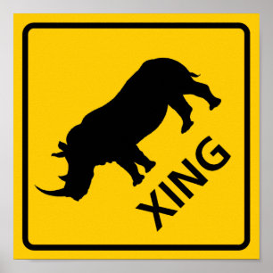 Póster Rhinoceros cruzando el Rótulo de la autopista