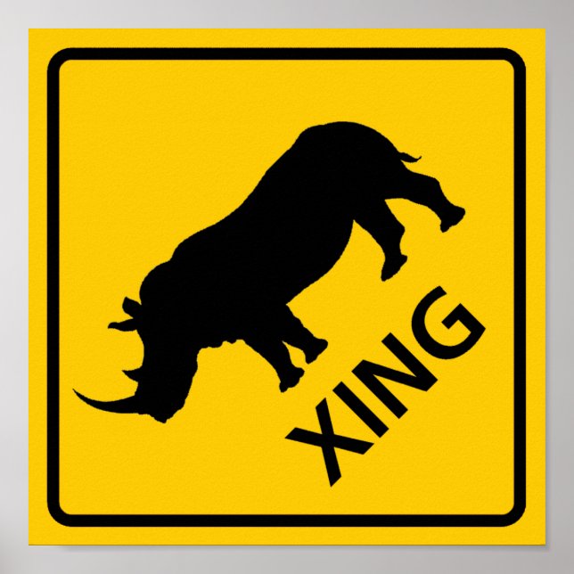 Póster Rhinoceros cruzando el Rótulo de la autopista (Frente)
