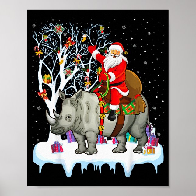 Póster Rhinoceros Lover Xmas Gift Santa Riding Rhino Chri (Frente)